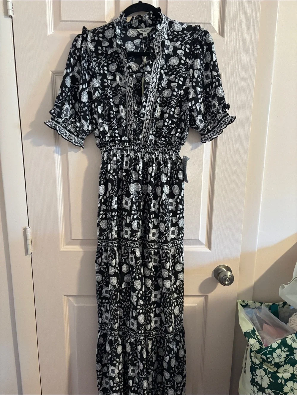 women's boho dresses with sleeves BTFBM Puff Long Sleeve for Women,Big Floral Black,S The empire waist and Pink Chiffon with Satin Color:as-pic Flash Sale Items-AU